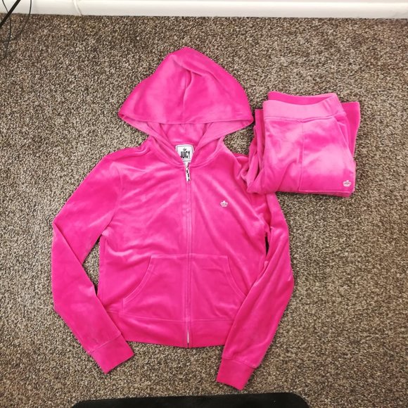 NWT Juicy Couture Velour Tracksuit Set - Hoodie And Pants Small Preppy Pink Logo - Picture 1 of 16